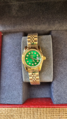 ساعت مچی زنانه رولکس دیت جاست بند طلایی صفحه سبز Date just 26mm سایز کوچک