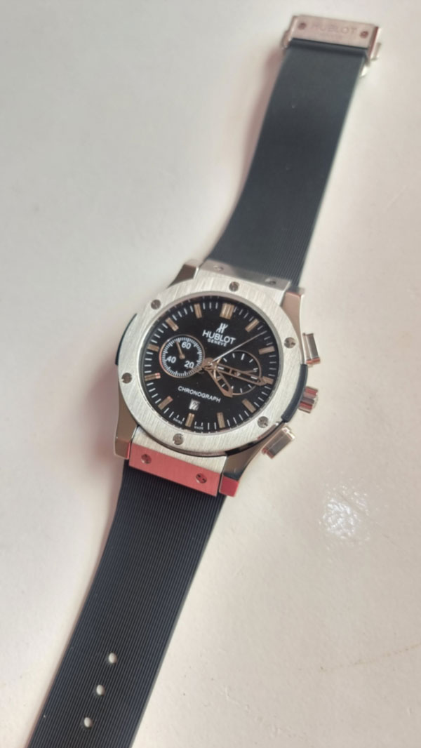 ساعت مچی مردانه هابلو(هابلوت) کرنوگراف کلاسیک نقره ای با بند رابر مشکی