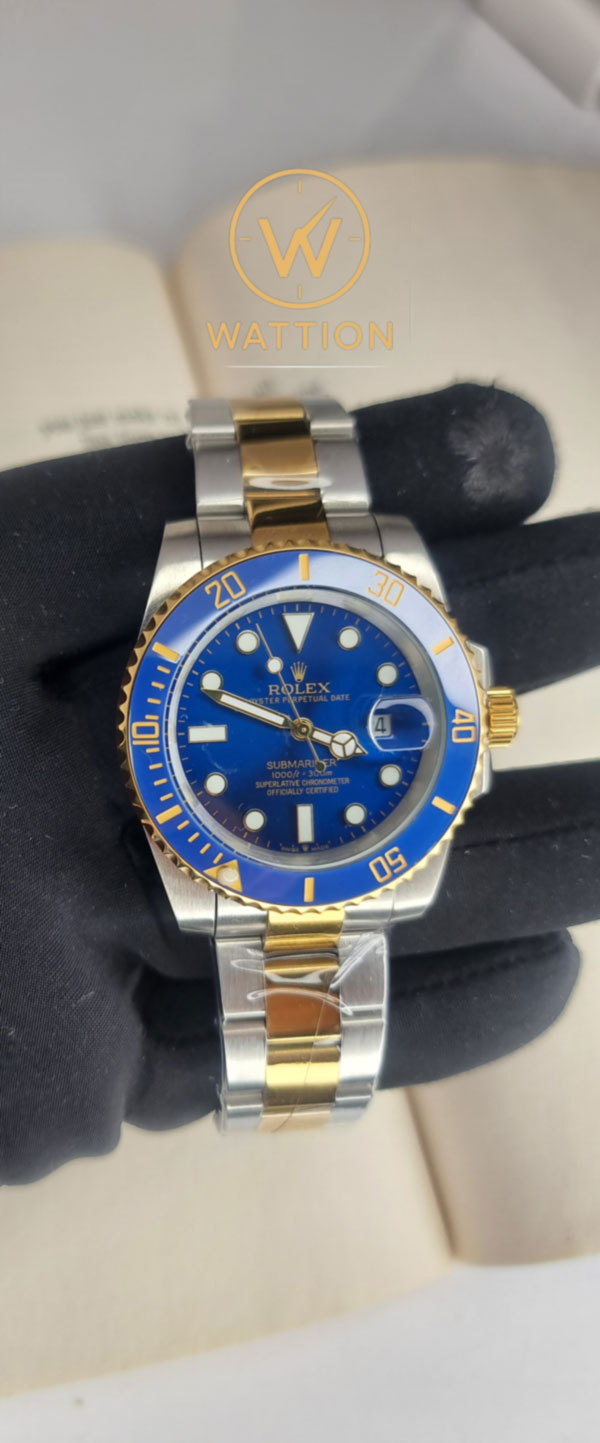 ساعت مچی مردانه رولکس ساب مارینر فلزی دو رنگ صفحه آبی