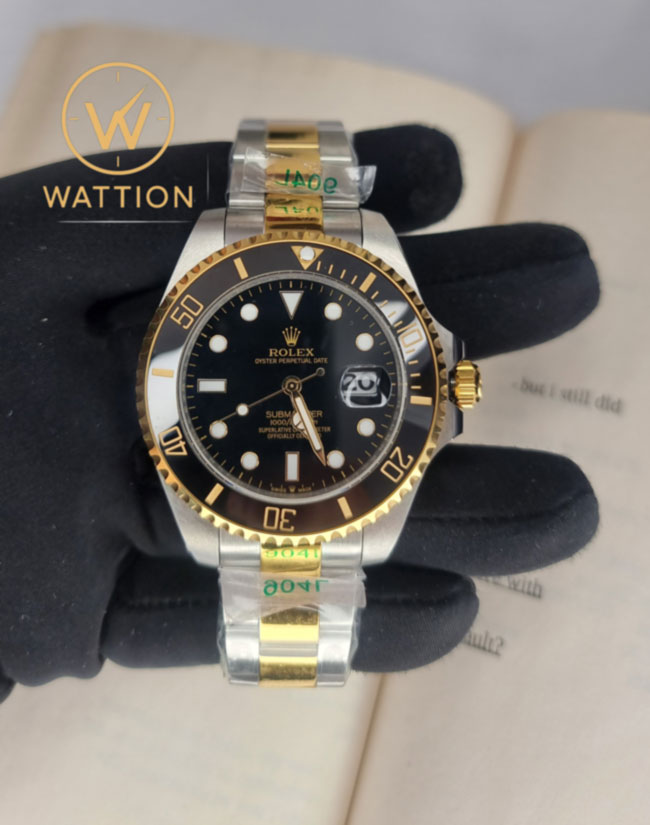 ساعت مچی مردانه رولکس ساب مارینر فلزی دو رنگ صفحه مشکی