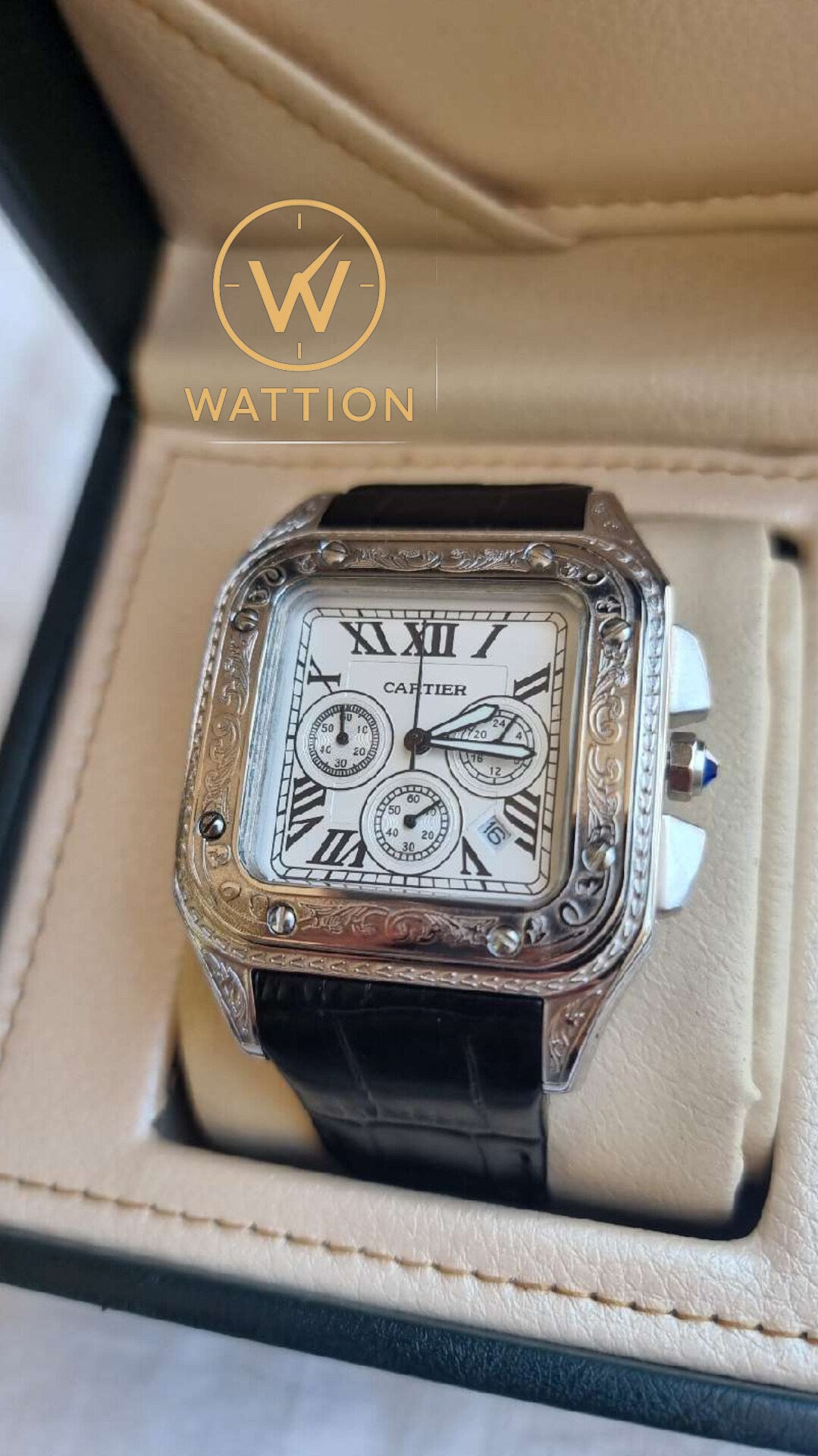 ساعت مچی مردانه کارتیه سانتوس بند چرم Cartier Santos 100